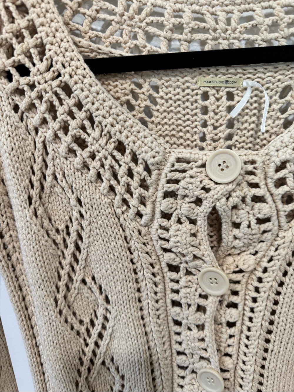 Max Studio Cream Open-Knit Button-Front Cardigan - Picture 3 of 7